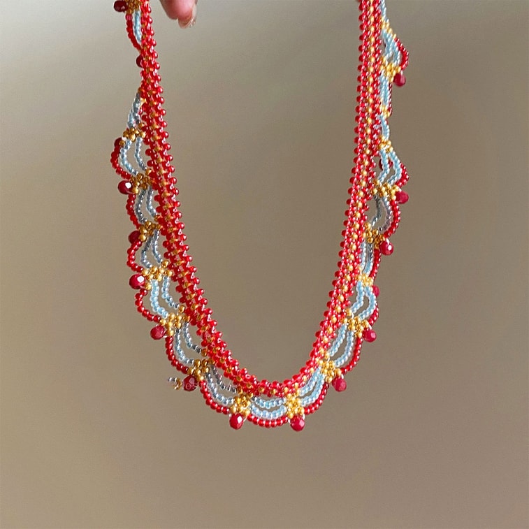 Multi Layer Vintage Beaded Necklace Seine Afternoon Exotic Style Choker Red Blue F 1 Piece 6