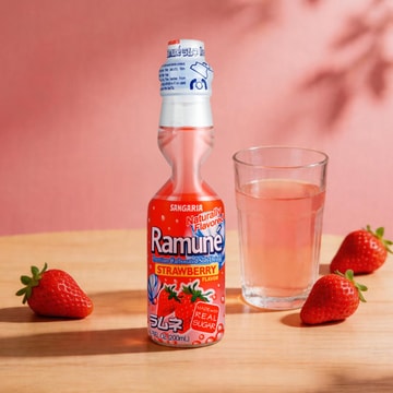 Ramune Premium Carbonated Soft Drink Strawberry Flavor, 6.76 fl oz