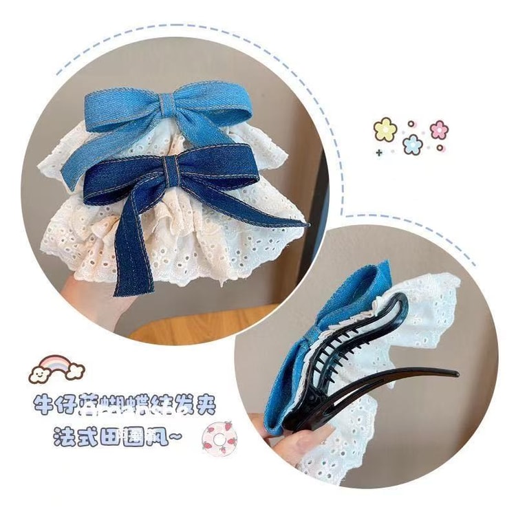 Blue Bow Hair Clip For Women, Large Size For Thick Hair, High-end
