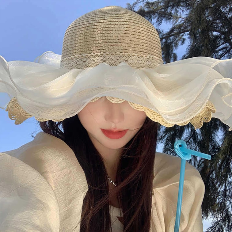 【中國直郵】 HSPM 大帽簷夏天防曬草帽 氣質女款春夏太陽帽 沙灘度假遮陽帽 米色F 1頂 5