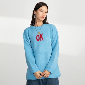 [중국 직배송] HSPM 뉴 루즈 레트로 스트리트 니트 스웨터 라이트 블루 M