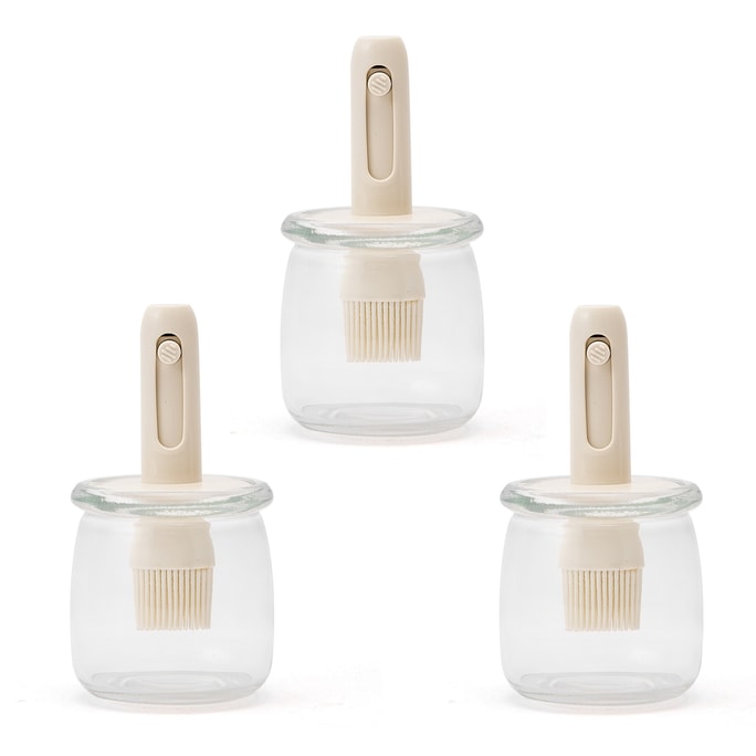 3Pcs All-in-One Oil Brush Bottle 300ML– Glass Body with Heat-Resistant Silicone Brush