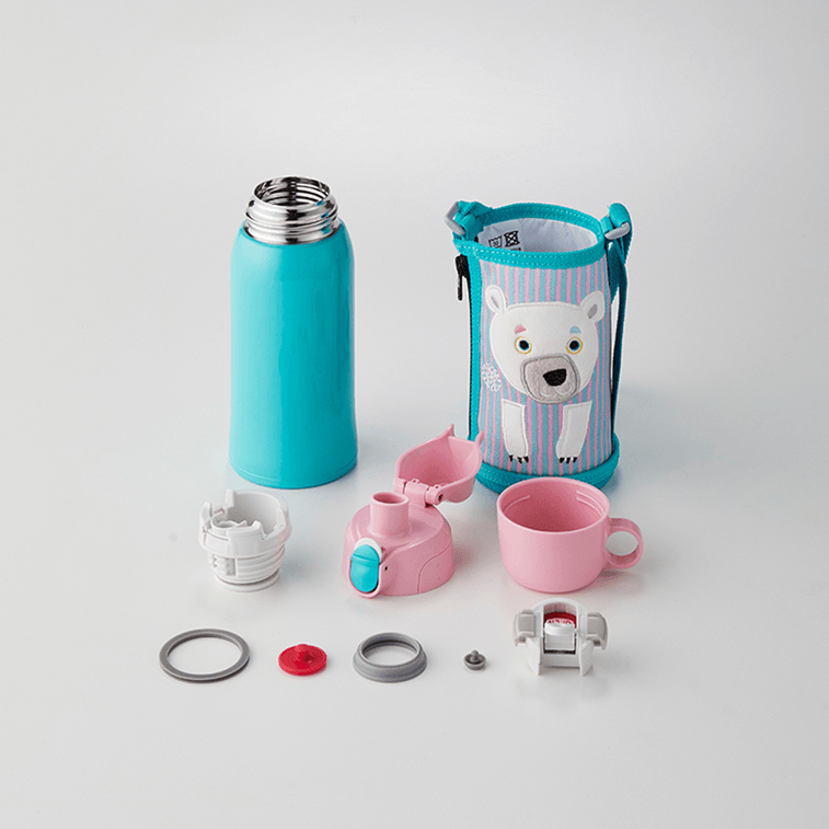 TIGER Colorful Cute Children's Animal Embroidery Protective Stainless Steel Insulation Cup White Bear 600ml 3