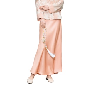 [中国直送] HSPM ハイウエスト スリミング ロング サテン シルキー スカート、新スタイル、ボディコン フィッシュテール Aライン スカート レディース ワンピース オレンジ ピンク Lサイズ