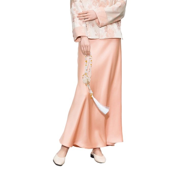 【中國直郵】 HSPM 高腰顯瘦長緞面絲滑半裙新款包臀魚尾A字長裙女 一件 橘粉色 L