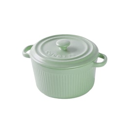 Ceramic Bowl, Steamed Egg Bowl, Oven Bowl With Lid, Air Fryer Bowl, Small Vertical Pattern Double-Ear Round Bowl-Light Green Lid 1 Piece