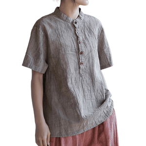 ASIS中国风苎麻扎染衬衣文艺短袖T恤-浅紫色 均码