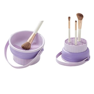 Makeup Brush CleaningBowl Cleaning Tool Silicone Powder Puff Storage Rack Drying Tool Set Purple