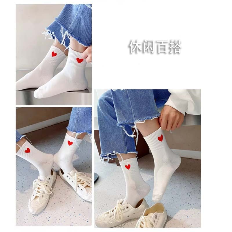 New Autumn & Winter Style Small Heart Mid-calf Casual Cotton Socks - 3 Pairs