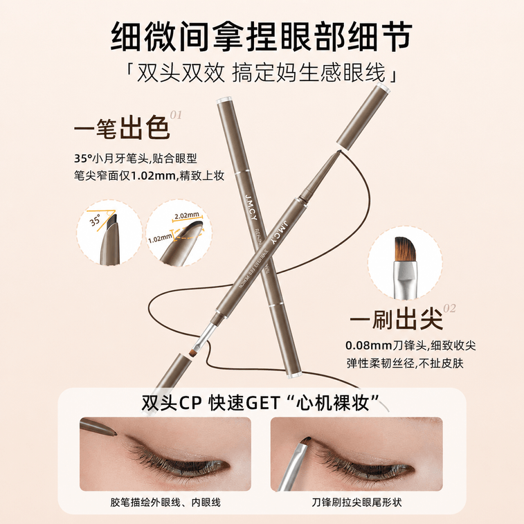 【中国直送】健美创研 【徐璐推薦】ダブルエンドアイライナーペンシル ぼかし防止 防水防汗 持続的なカミソリブラシ 【ダブルエンド】 G05スモークピンク-シングルパック 3