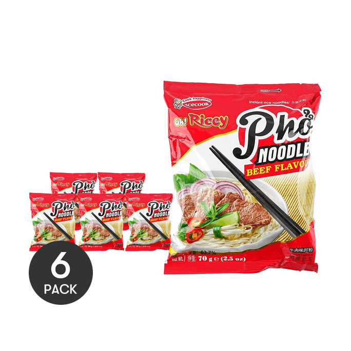 Oh! Ricey Pho Bo Soup Instant Rice Noodles, Beef Flavor , 2.5 oz *6【6 Packs】