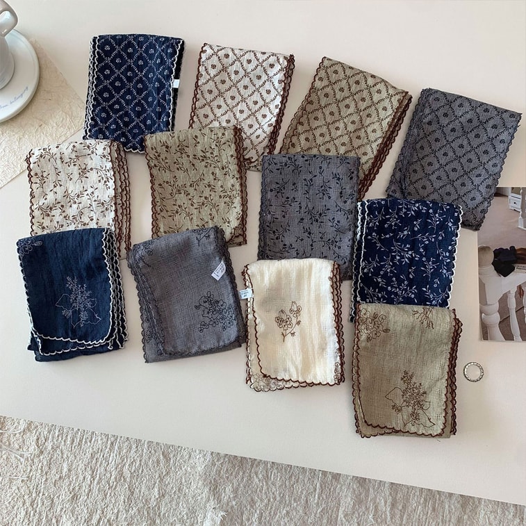 Sophisticated Retro Scarf, Cotton Linen Striped Long Skinny Scarf, White   Coffee Floral F 1Piece 6