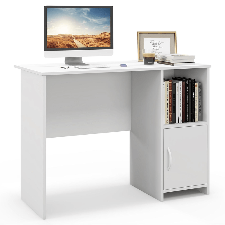 42 Inch Modern Computer Desk With CabInet-White 3