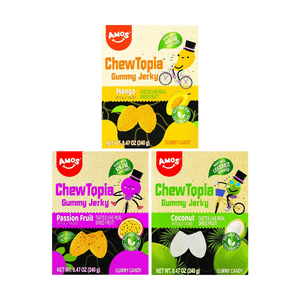 ChewTopia Mango Jelly Gummy Jerky Candy+Passion Fruit +Coconut 3 Flavor, 8.47oz*3【3 Combo Packs】