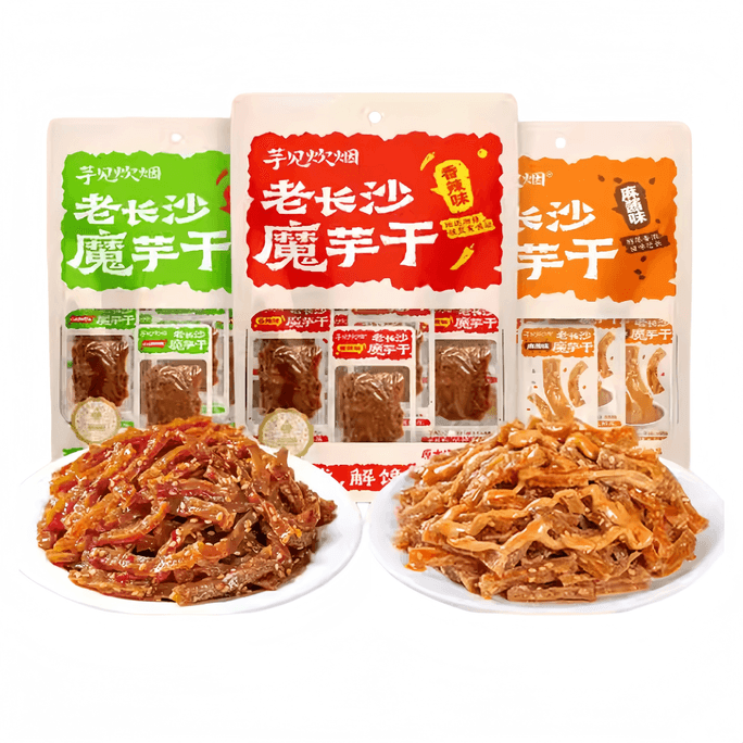 【中国直邮】 原本记忆 老长沙魔芋干芋见炊烟素毛肚办公室香辣豆干解馋休闲零食100g*3袋混合口味(麻酱+香辣+山胡椒)