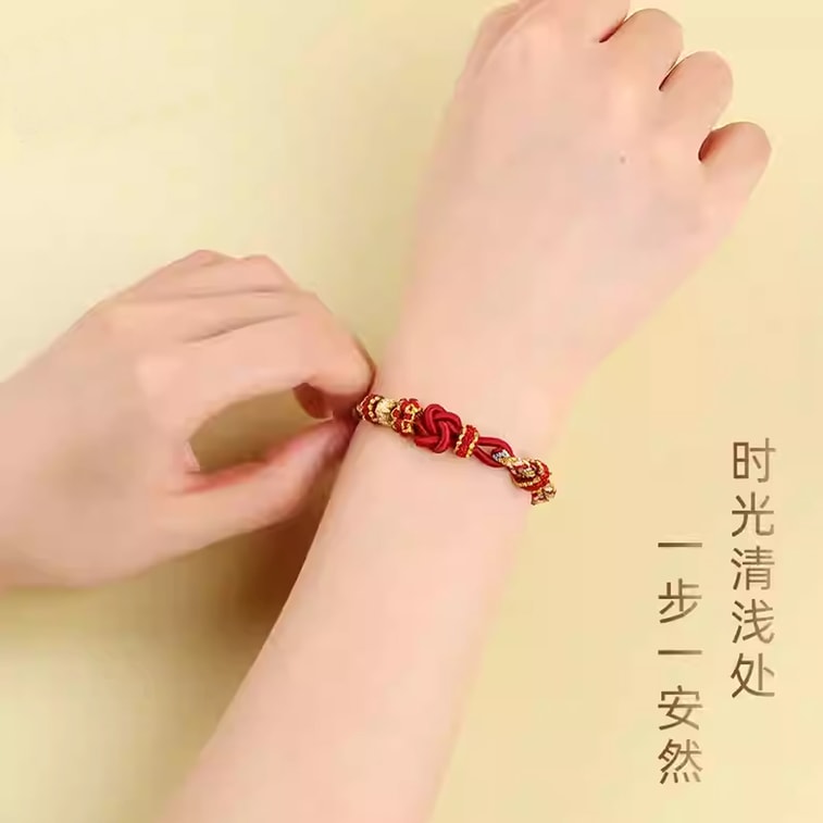 HSPM 신제품 수제 행운 구슬 8가닥 로프 팔찌, DIY 골드 액세서리, 절친을 위한 완벽한 크리스마스/새해 선물, 즐거운 레드 색상; 손목 둘레 17-19cm에 ​​적합 6