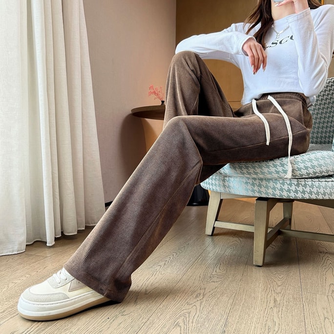 spring new chenille high waist loose and thin straight drawstring wide leg sweatpants