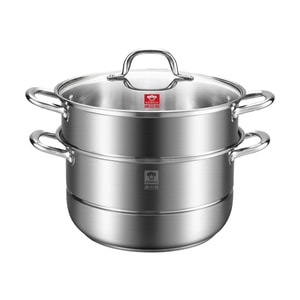 Double Layers Stainless Steel Steamer with Glass Lid 28cm