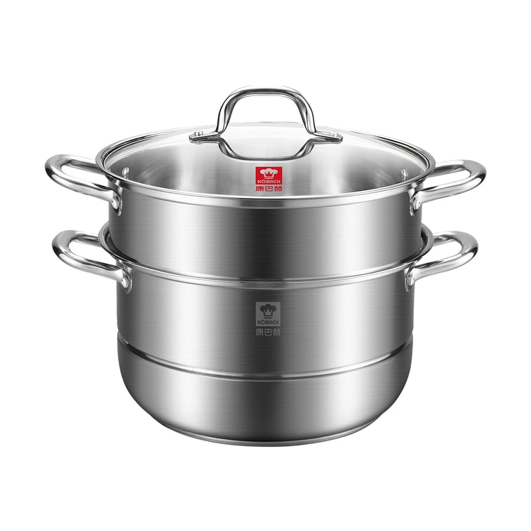 Double Layers Stainless Steel Steamer with Glass Lid 28cm 3