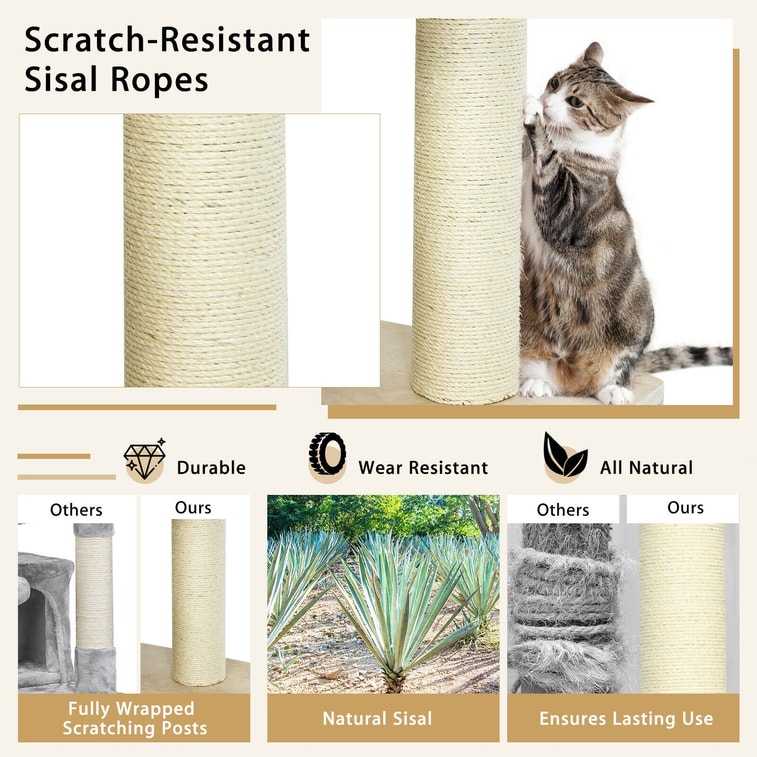 77.5 Inch Cat Tree Condo Multi-Level Kitten Activity Tower With Sisal Posts - Cream White 6