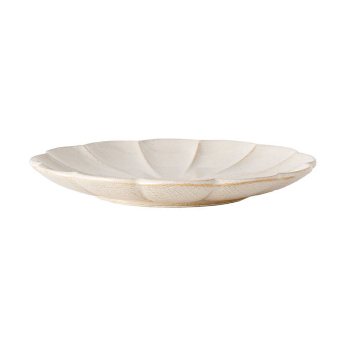 日本NITORI尼达利 HAKUYU系列 陶瓷花瓣圆型晚餐盘子 米白色 大号 21.5cm