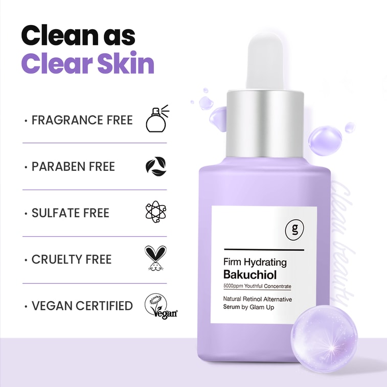 韓国の GLAM UP バクチオール エッセンス – ヒアルロン酸、アンチエイジング レチノール代替品、小じわを減らし、しわと戦い、毛穴を最小限に抑え、ニキビを鎮め、残留物なしで顔の肌に潤いを与えます (1.01 液量オンス)。 6