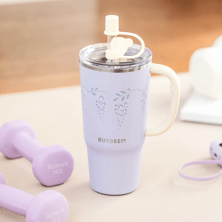 BUYDEEM Jumbo Straw Vacuum Insulated Mug, 750ml, Purple Wisteria - Yami.com
