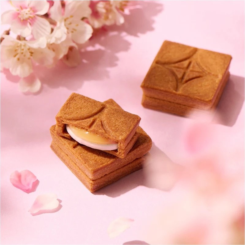 【日本直邮】 日本 press butter sand 期间限定 草莓樱花夹心巧克力 黄油三明治饼干 5个装