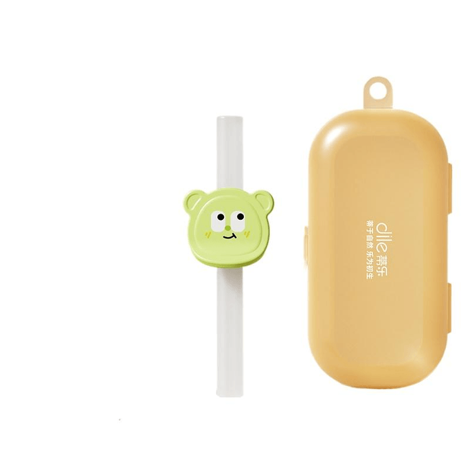 【中国直邮】蒂乐卡扣吸管婴儿喝粥神器硅胶吸管夹沁晨绿送收纳盒+吸管刷*1套