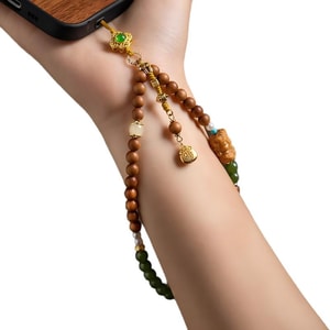 【幸運は常にあなたと共に】天然タラ白檀+オレンジウッド携帯ストラップ、ユニセックス祝福お守り、リストバンド、携帯ストラップ、車のキーホルダー、多機能縁起の良いアクセサリー、白檀の富と幸運を引き付けるペンダント。