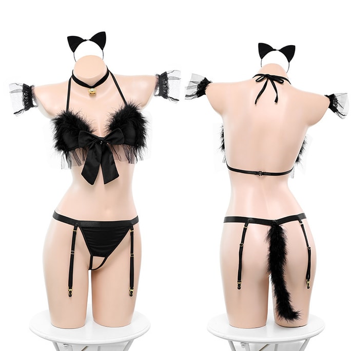 Erotic lingerie sexy three-point kitten suit black one size