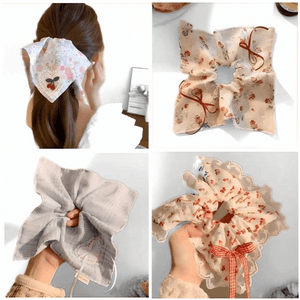 食颜派 方巾大肠发圈 4个装【甜美精致新款玫瑰蝴蝶结ins风】