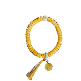 Putuo Mountain Official Authentic Beeswax Bracelet, Unisex Original Mineral Amber Bracelet, Tassel Accessory, 19cm