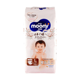 MOONY Waist Sticker Diapers Unisex Royal Series Pure Organic Cotton L Size 9-14kg 38 Pieces