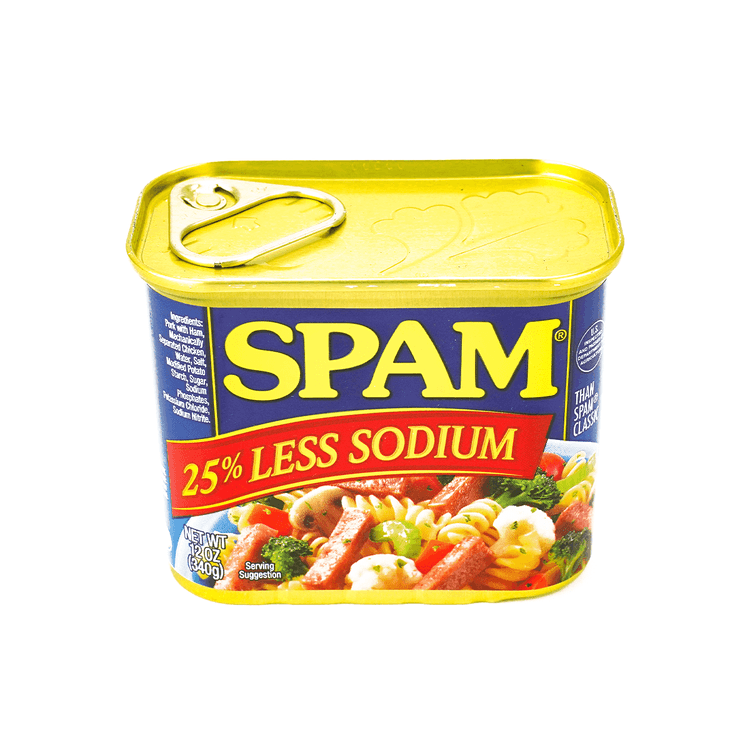 SPAM Spam 25% Less Sodium Lunch Meat Ham, 12 oz【Low Sodium