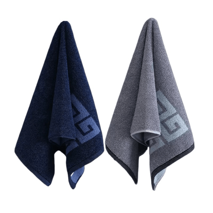 Gold Chinese Wind Pure Cotton Towel Thickened Quick Drying Blue Grey 72×35cm*2 Pack
