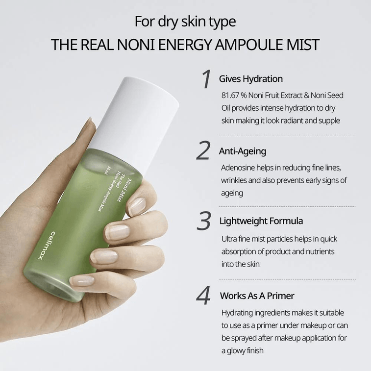 【한국 직배송】 한국 Celimax 노니 추출물 미스트 50ml 메이크업 전 베이스 촉촉 보습 수분 공급 스킨케어 모공 축소 4