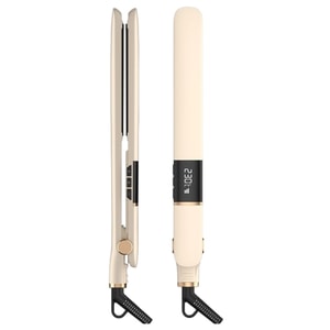US Standard 110V Portable Dry & Wet Hair Straightener – 5 Adjustable Temperature Settings, 2-in-1 Straightening & Curling Iron, Electric Splint Styling Tool, Beige – 1 Set