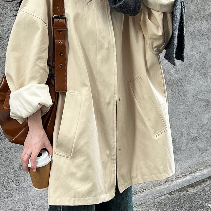 Spring New High End Standing Neck Coat Apricot L