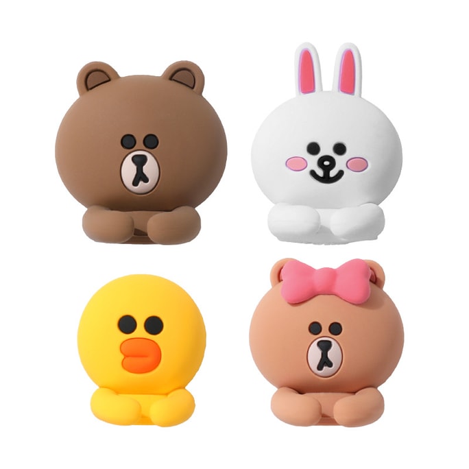 【中國直郵】日本 LINE FRIENDS 車載數據線掛鉤汽車上前排副駕駛車內用可愛粘貼座椅背多功能後排數據線小掛鉤 四個裝