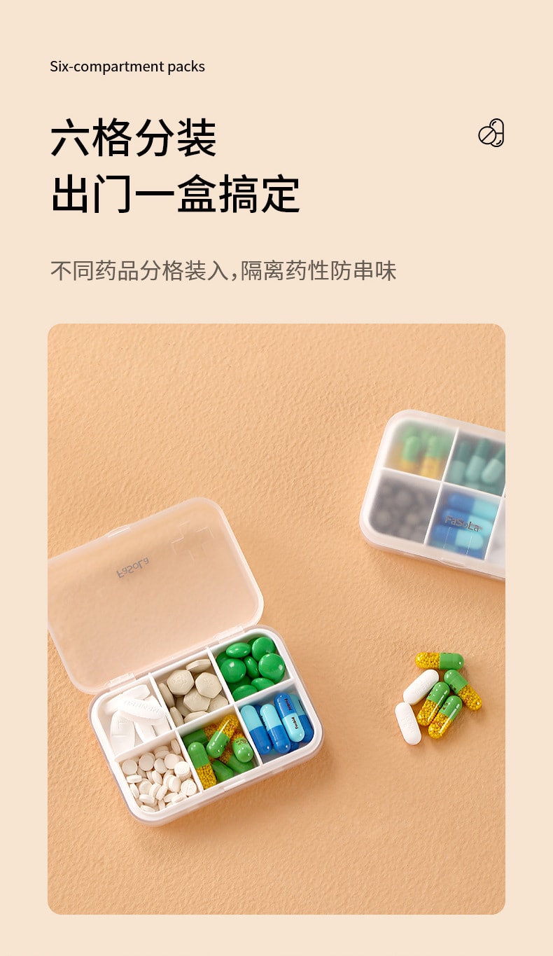 FaSoLa 六格药盒 一个装 一体设计 密封防潮 简约迷你 分类分格