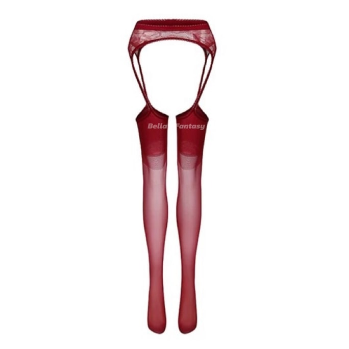 Bella's Fantasy Premium Sheer 3D Thigh High Stockings Pantyhose With Gothic Lace Trim Garter Belt Red