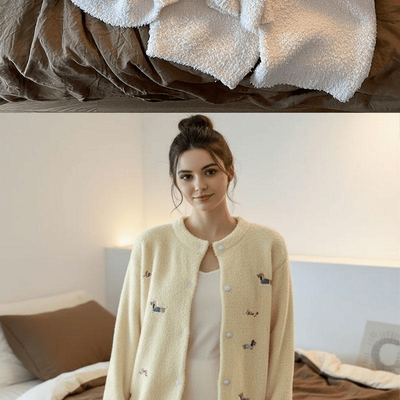 【中国直邮】 Lullabuy 绒绒小狗秋冬绒毛睡衣居家服 粉色 S码