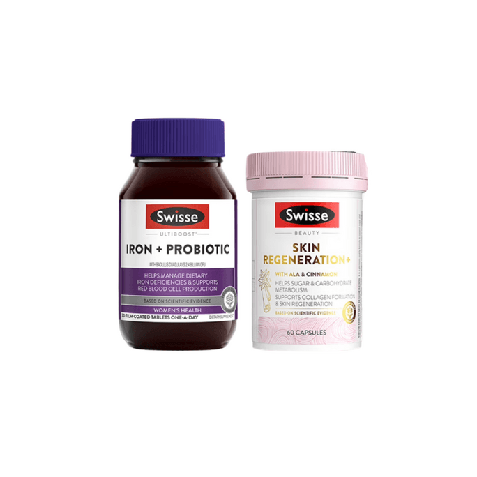 【홍콩 직배송】 호주 Swisse 철분 유산균 30정 + 포도씨 안토시아닌 60정 【항당미백·기름배출 지방감소】 당분 흡수 차단 장 기능 개선 여성 콜라겐 관리
