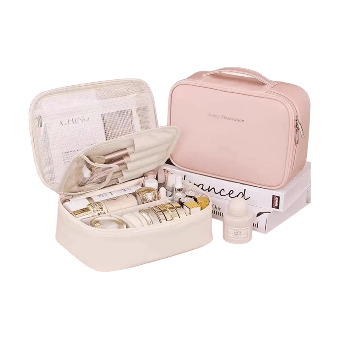 Three-in-One Portable Cosmetic Organizer, Large Capacity, Pink 1 Piece