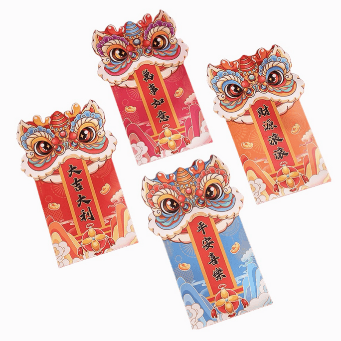 Chinese New Year Dragon Year Red Lion Envelopes (4pcs/bag)