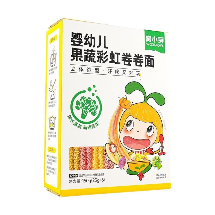 Woxiaoya 幼児用フルーツ＆野菜レインボーロールヌードル、4色形状、天然フルーツ＆野菜着色料使用、5.29オンス 3