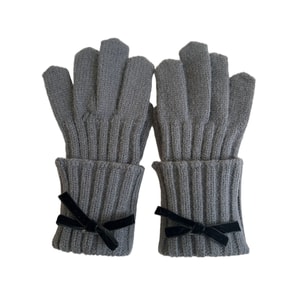 【中国直邮】 HSPM 加厚版可拆蝴蝶结针织手套秋冬保暖五指可触屏户外防寒 1个 灰色