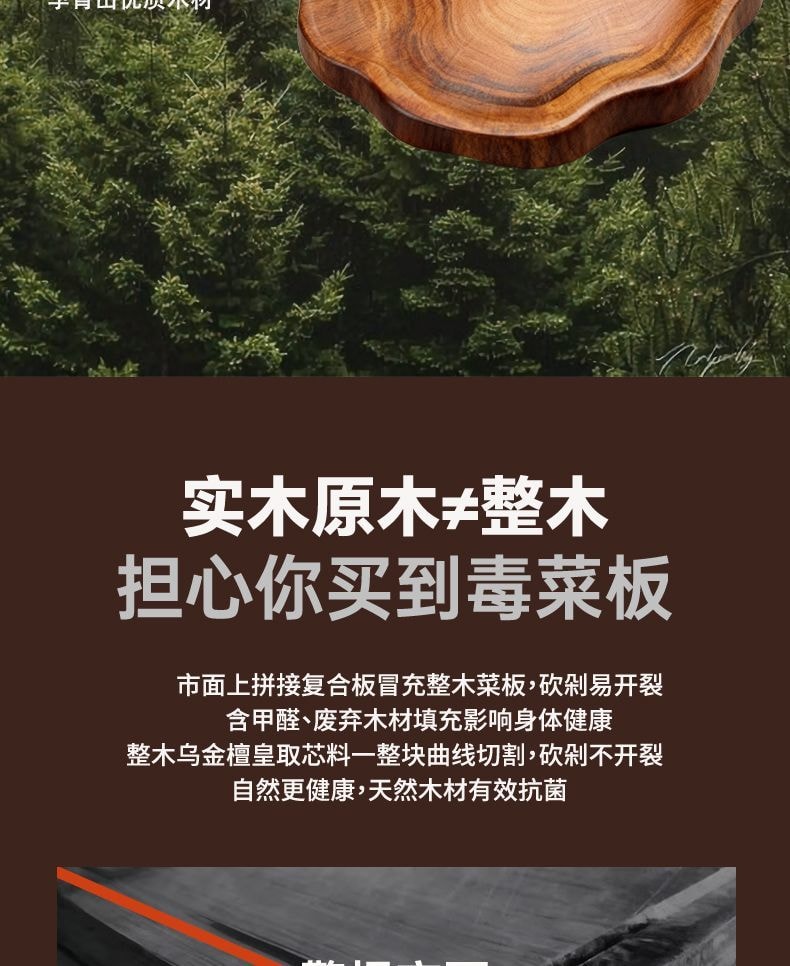【中國直郵】 智家 小廚妞正宗烏檀木實木菜板雙面抗菌防黴砧板案板實木整木廚房加厚切菜板中號36*24*2.5cm*1個