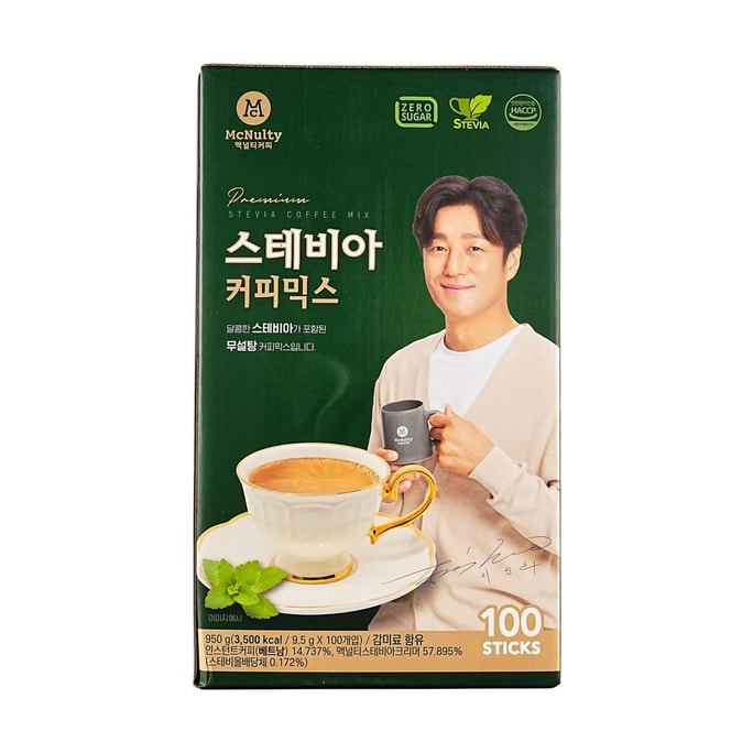 韩国MCNULTY STEVIA精选无糖咖啡饮料 9.5g*100条 950g【速溶咖啡】【0白砂糖】【甜菊糖添加】